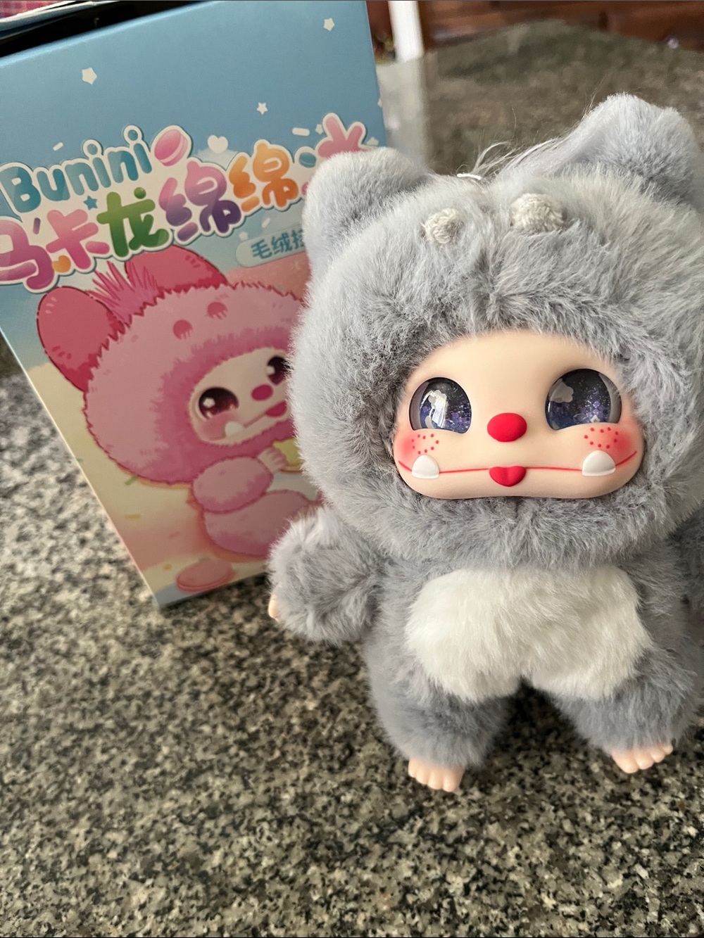 Bunini Grey Plush Doll with White Chest and Pink Accents